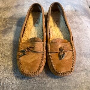UGG Sz 8 Roni Moccasin Slipper Suede Leather Loafer Shoes Chestnut Brown Women’s